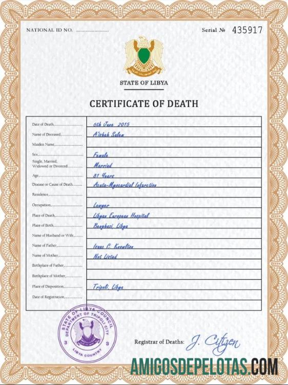 Para baixar modelo PSD de certidão de óbito de registro vital da Líbia